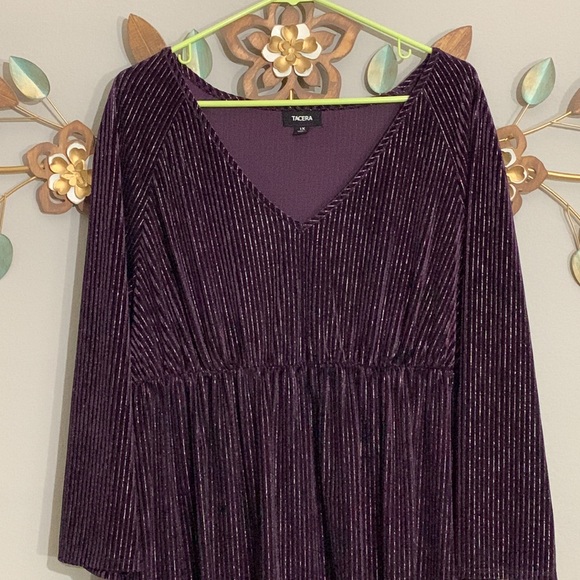 Tacera Purple V Neck Elastic Waistline Dress Size 1X - Picture 2 of 8